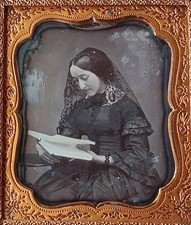 Daguerreotype Woman Reading, Mourning Veil, plus Tintype of a Youth
