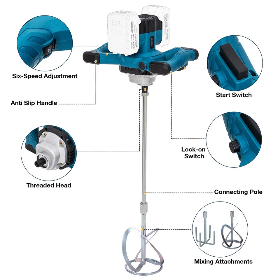 KATSU FIT-BAT Miscelatore a palette senza spazzole 21 V miscelatore elettrico per intonaco - Immagine 4 di 4