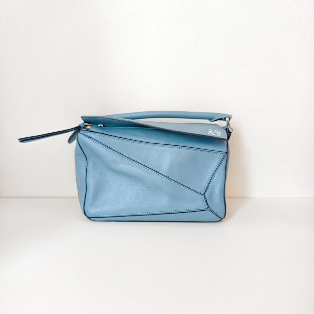 LOEWE Puzzle Shoulder Bag Light Blue Calfskin small Pre-Owned