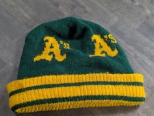 Vintage Oakland A's Athletics Knit Beanie Hat Green Gold MLB 70s 80s Stadium Cap