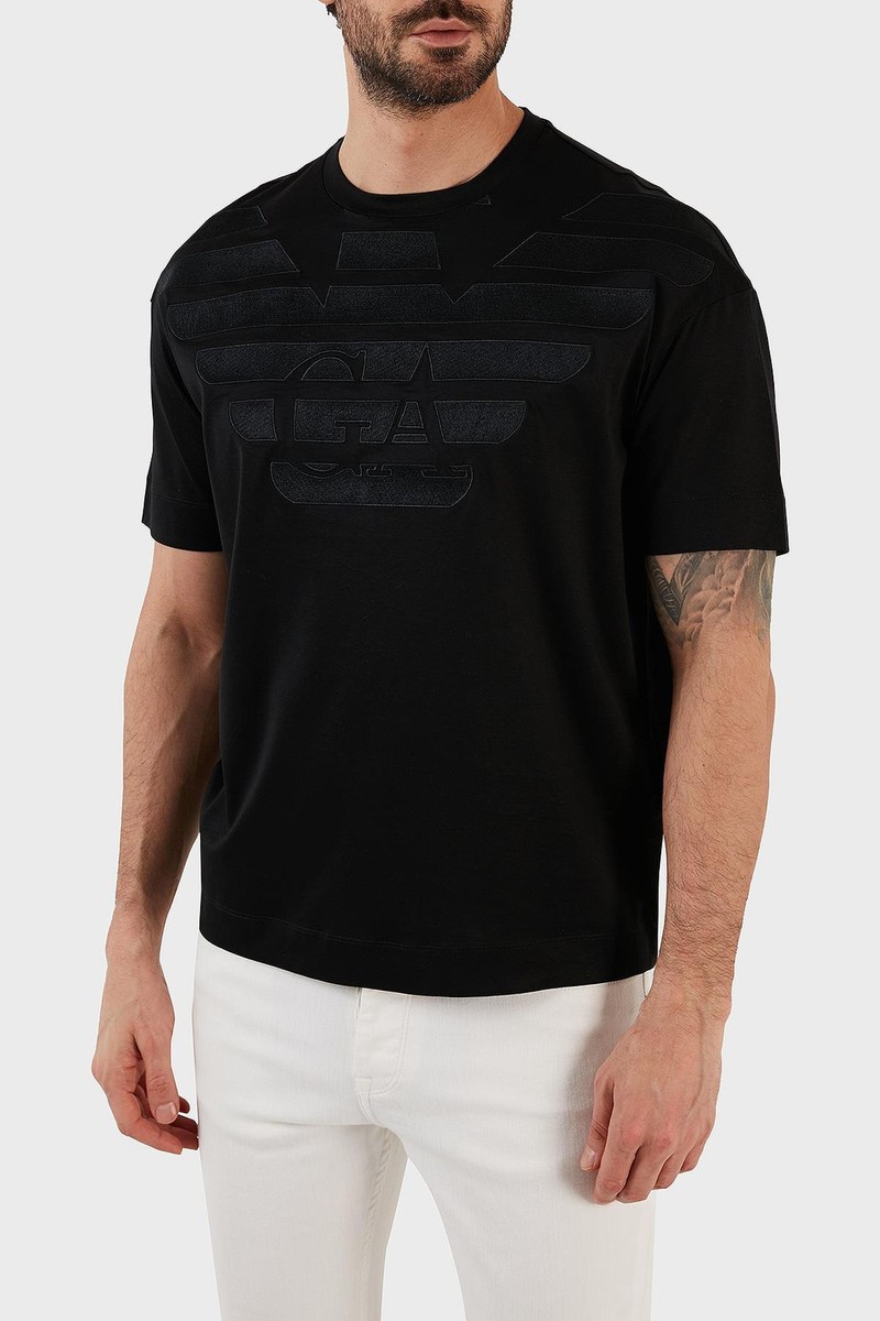 EMPORIO ARMANI $225 T Shirt BLACK GA Logo Sizes L XL AUTHENTIC NEW