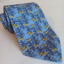Vtg ERMENEGILDO ZEGNA     Silk Tie In Blue Yellow Flowers Design 3.5"X58"