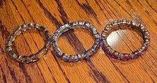 Set Of 3 Rhinestone Stud Stretchy Bracelets Pink Blue Purple Gold Silver Wrist