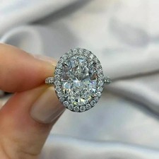 3.5Ct Oval Cut Lab Created Diamond Women Halo Engagement Ring 925Sterling Silver
