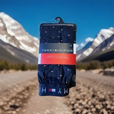 Tommy Hilfiger Men's Woven Cotton Boxer Size LARGE NAVY FLAG PRINT Slim FIT