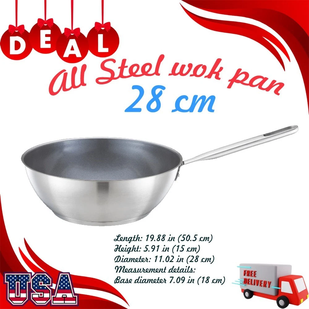 All Steel Wok Pan, 28 cm, Brushed Steel, Gray, Dishwasher Proof, Durability
Opens in a new window or