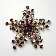 Star Flower Cluster Purple Rhinestone Brooch Pin Silver Tone Vtg Celestial