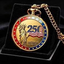 250Th Anniversary Statue of Liberty Red And Blue Theme Pocket Watch Vintage Gift