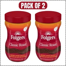 Folgers 2 Pack Classic Roast Instant Coffee  (2) 8-Ounce Jars 100% Pure Coffee