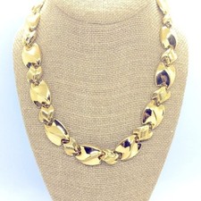 VINTAGE CHAIN NECKLACE Gold Tone Chunky Textured Link Statement 80s