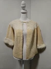 1950s IVORY WOOL CROCHETED WITH WHITE FURRY ANGORA TRIM CROP CARDIGAN