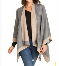 Melifluos Women's Shawl Wrap Poncho Ruana Cape Cardigan Sweater Light Grey Beige