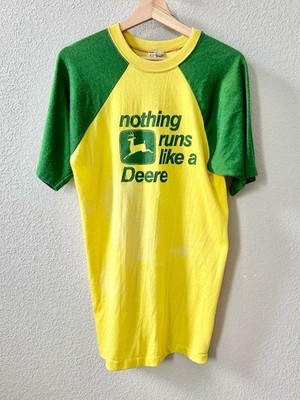 Vintage John Deere 1970's ''Nothing Runs Like a Deere'' Shirt Large, Yellow. Green