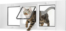 Window Cat Door Insert, No-Cut Install, Adjustable 27"-32", Weatherproof Frame