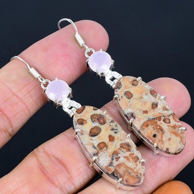 Nice Asteroid Jasper, Chalcedony 925 Sterling Silver Jewelry Earring 2.5''