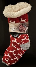 NEW Soft Red Thermal Knit Slipper Socks Reindeer/ Christmas One Size Anti Slip