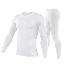 Thermal Underwear Men Ultra-Soft Long Johns Set with Fleece Lined Large White