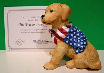 LENOX Patriotic FREEDOM PUPPY Dog sculpture Golden Retriever NEW
