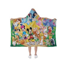 Best Disney Cartoon Characters Print Hooded Blanket Soft Fleece Lining Wearable
