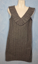 NEW Banana Republic Wool Herringbone Pleated V neck Tweed Dress Size 0 ACADEMIA