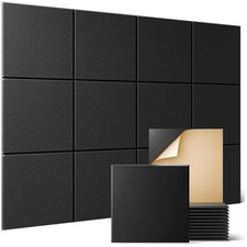 Sonicism 12 Pack Acoustic Wall Panels with Flat 12 Pack , Black