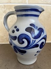 VINTAGE WESTERWALD SCHILTZ SALT GLAZED COBALT JUG 18cm. 7?