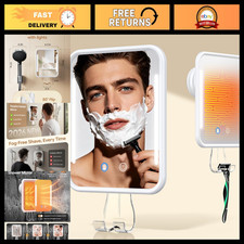 Fogless Heated Shower Mirror with Light - Perfect for Shaving Grooming - White