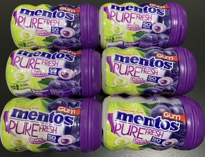 6 Pack Mentos Pure Fresh Grape Medley Chewing Gum 50 Pieces Bottles BULK