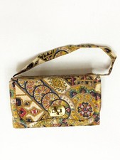 Vintage Mid Century Tapestry Flap Handbag Boho Brocade Clutch Silky Purse 7"