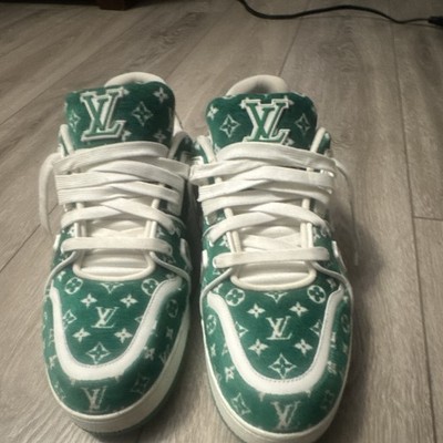 Louis Vuitton Green/White Monogram Denim Low Top Lace-Up Sneakers w/ Dust Bag