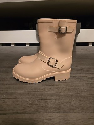 Serra Womens Spring Rain Boots Beige With Buckles Size 7