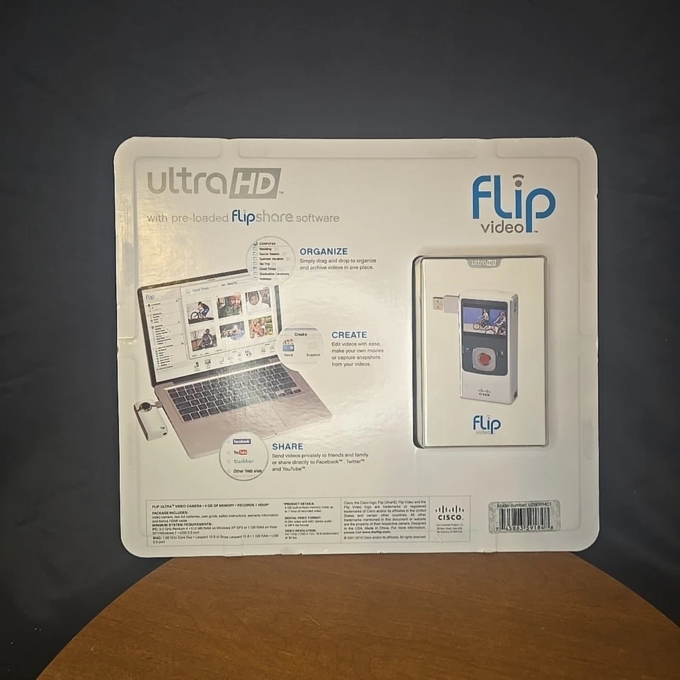 NEW Cisco Model u260WHC1 Ultra HD Flip Video Camera 1hour 4gb memory w HDMI Cbl - Image 2 of 4