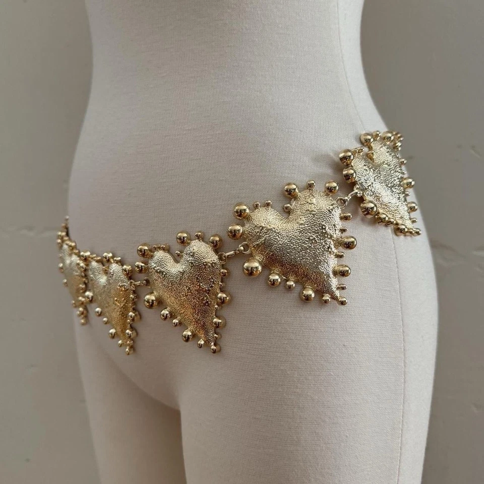 Y2K женщин большой коренастый золотой сердце цепочка ремень - Изображение 2 из 4