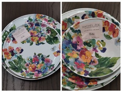 Rachel Zoe 12 pc PANSY DINNER & SALAD PLATES BOWLS embossed floral Melamine NEW