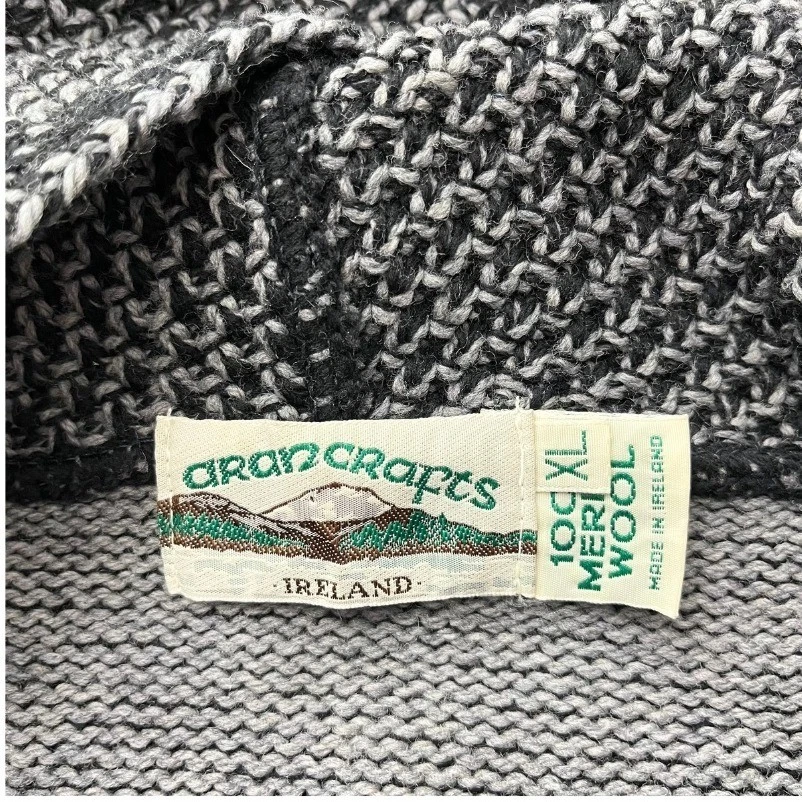 Cárdigan suéter con capucha y cremallera 100 % lana merino Aran Crafts Ireland XL negro gris Foto 2 de 4