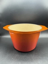 LE CREUSET Flame Orange Cast Iron Fondue Pot Made In France Pot ONLY 4.5"x 6"