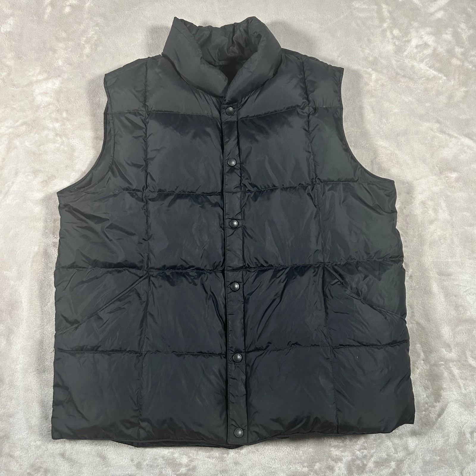 Lands End Down Puffer Vest Mens Size Large Black Outdoors Quilted Feather Button