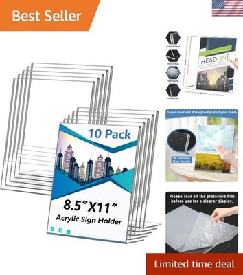 Acrylic Sign Holder 8.5x11 Inches, 10 Pack Clear Plastic Table Flyer Display ...