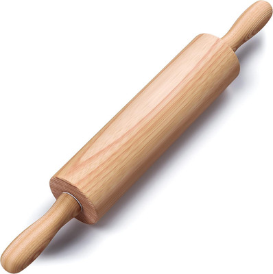 Wooden Rolling Pin 17.6 Inch with Rotating Ergonomic Handles   Classic Beech Woo