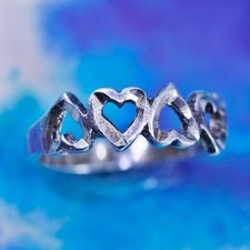 Size 6, vintage sterling silver handmade ring, 925 stackable heart band
