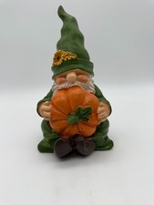 Resin Harvest Gnome Holding Pumpkin Halloween/Fall Table Decor 7.25"