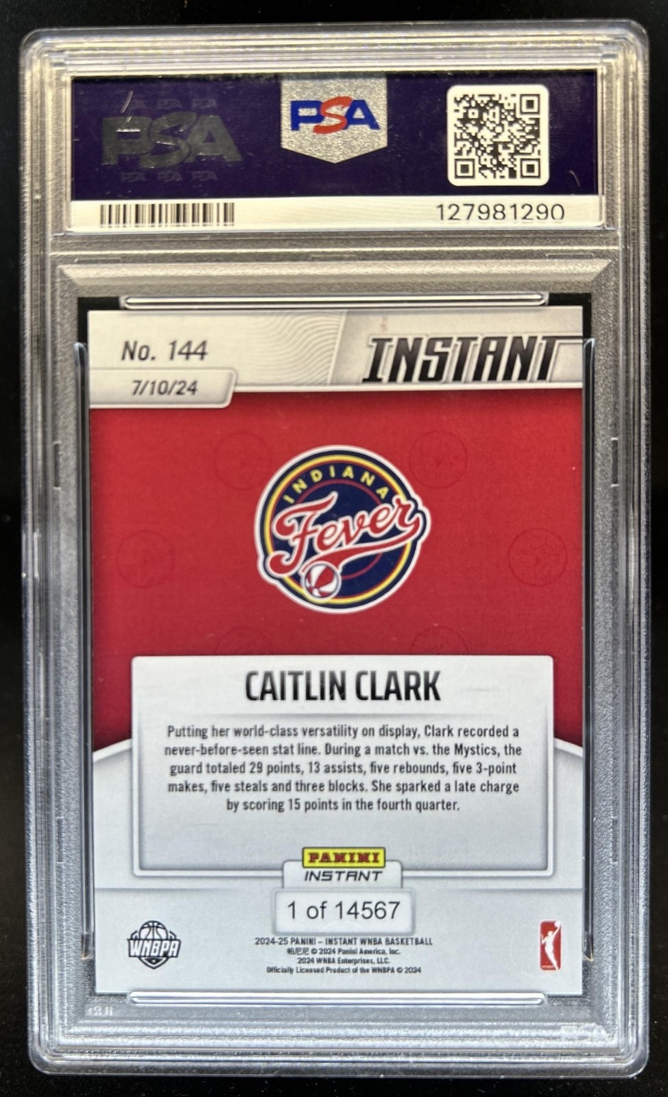 2024-25 Panini Instant WNBA Caitlin Clark RC Rookie #144 Fever PSA 10 GEM MINT view 2