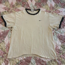 Vintage Distressed Nike Tan And Dark Grey Ringer Tee Large