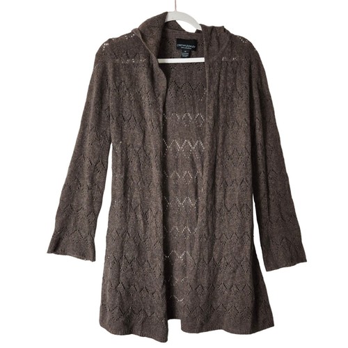Cynthia Rowley Damen 100% Kaschmir Kapuzen Strickjacke Pullover XS braun gehäkelt
