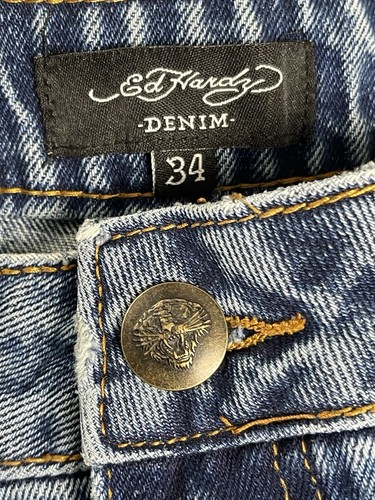 Ed Hardy Women 34 Born Free Painted Birds Loose Wide Leg Skater Denim Y2K NEW - Picture 14 of 18