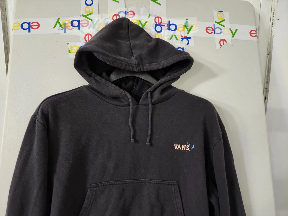 VANs Sudadera Mujer L Negra Corta Sudadera con Capucha Pullover 2 Lados Gráfico Dile a un Amigo Foto 4 de 4