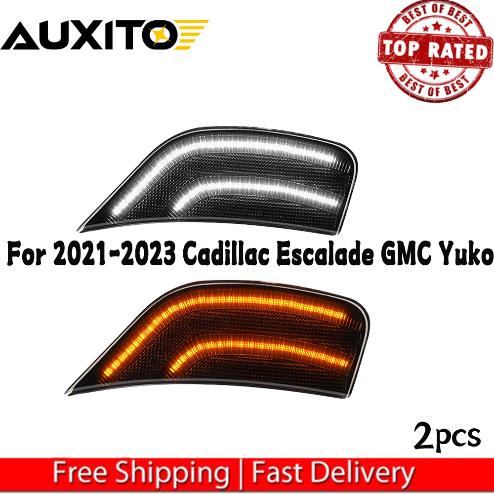 AUXITO LED Front Smoke Side Marker Lights For 2021 22 2023 Cadillac Escalade ESV