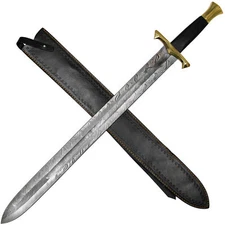 Pursuit of Honor Medieval Damascus Steel Sword w/ Brass Hilt & Wrapped Handle