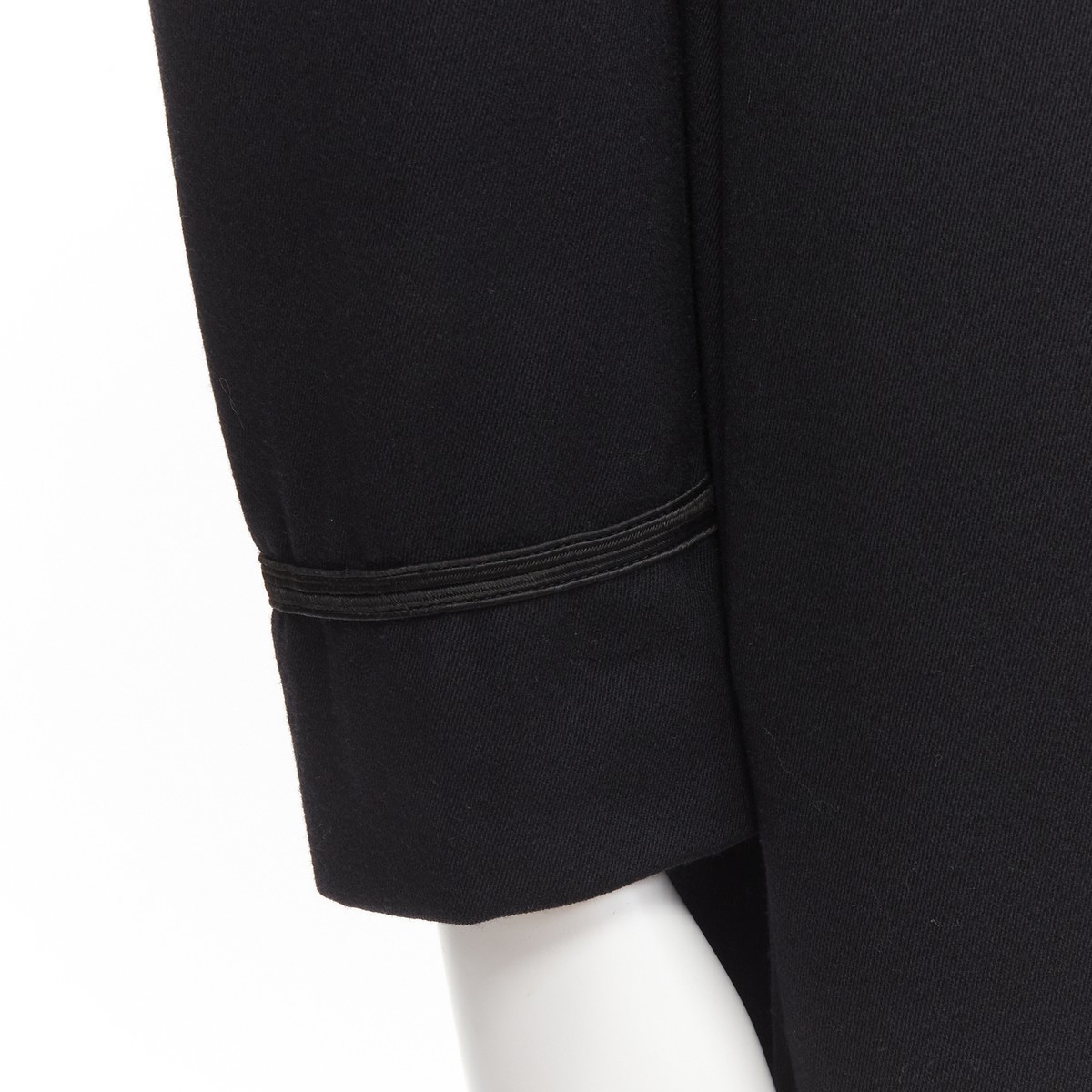 RAF SIMONS 1999 Vintage Runway black worsted wool satin coat
