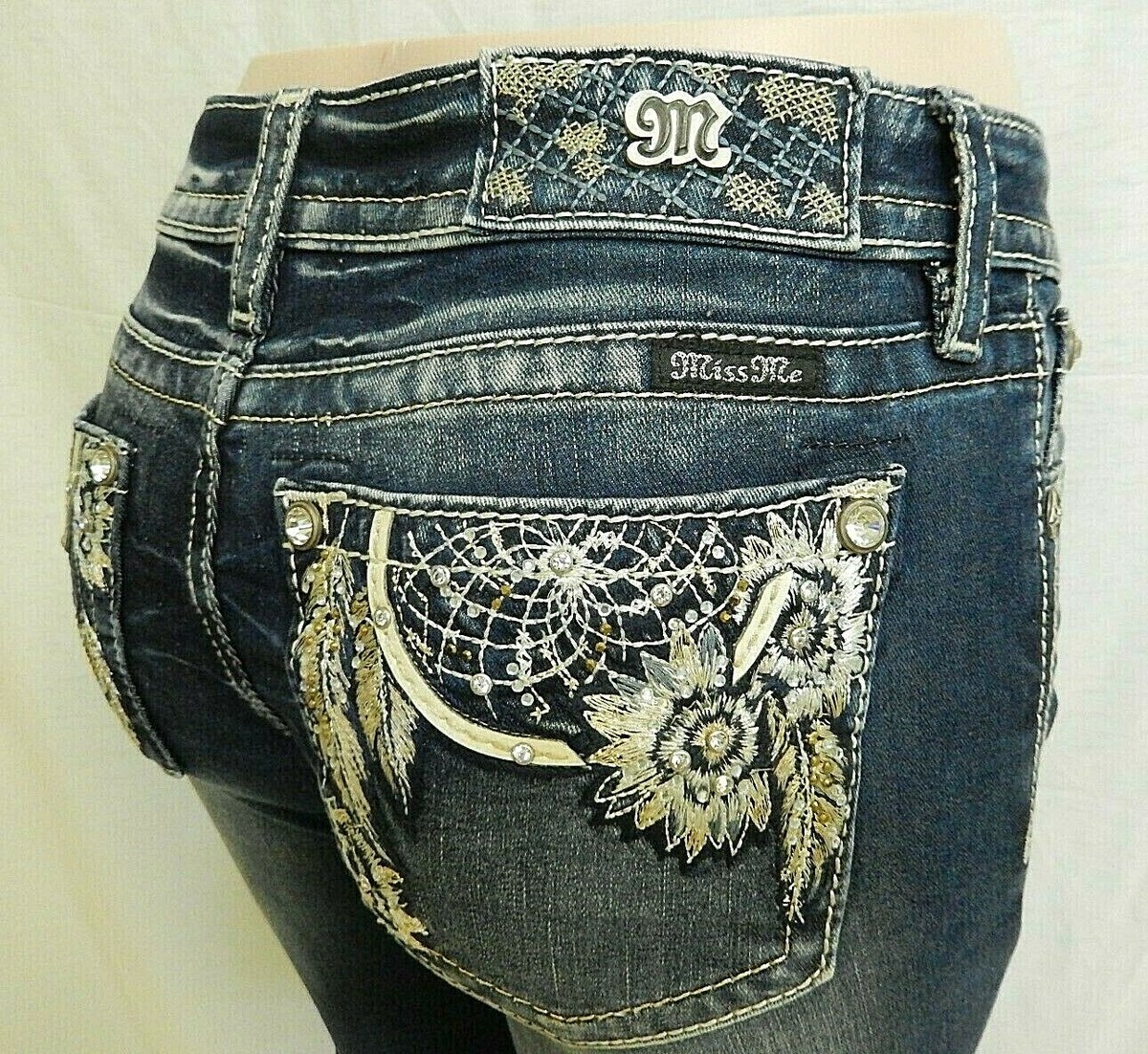 NWT* Miss Me CUTE M3298B Mid-Rise Chloe Boot Cut Jeans Dark Blue